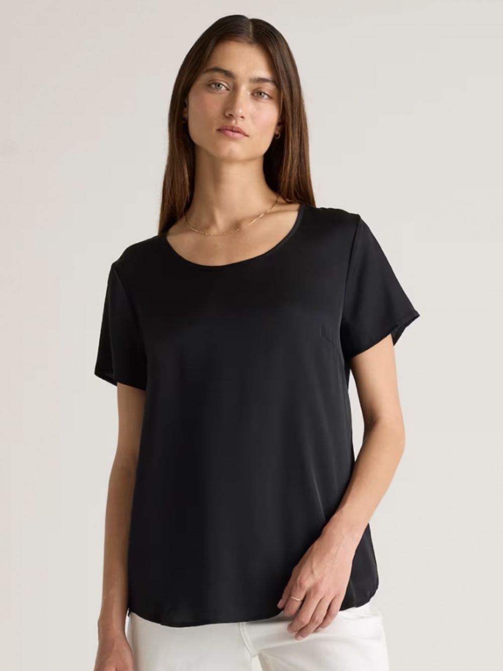 Quince Washable Stretch Silk Tee black top sz XL
